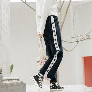 Heart Print Straight-cut Pants