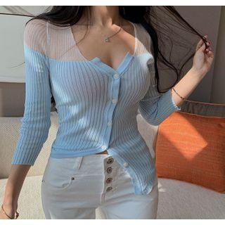 3/4-sleeve Mesh Panel Cardigan