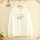 Dog Embroidered Drawstring Fleece-lined Hoodie