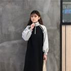Two-tone Half-zip Long-sleeve Midi Dress