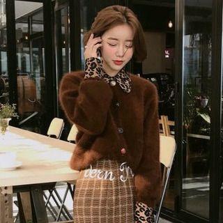Mohair Cardigan / Leopard Print Long-sleeve Blouse