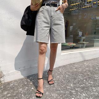 Cut-hem Denim Bermuda Shorts