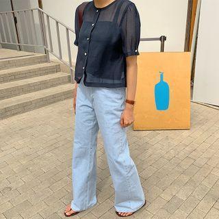 Washed Wide Floor-length Jeans
