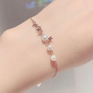Faux Pearl Rhinestone Alloy Bracelet Gold - One Size