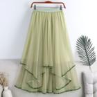 Embellished Mesh Irregular Midi A-line Skirt