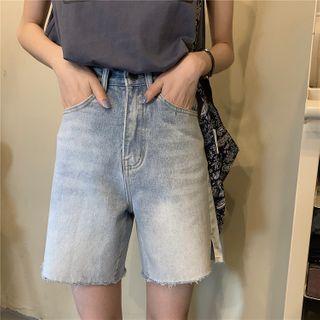 High-waist Slited Demin Shorts