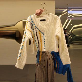 Contrast Stitching Cropped Sweater