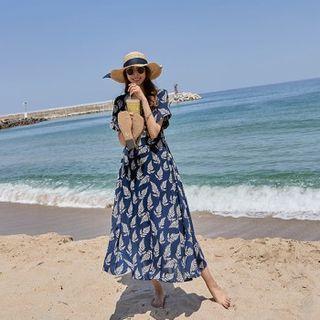 Sway Foliage Long Dress Navy Blue - One Size