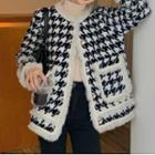 Houndstooth Frill Trim Button Jacket Black & White - One Size