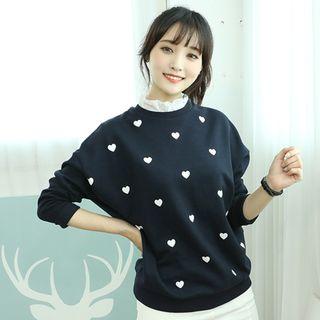 Heart Patterned Frilled-neckline Pullover