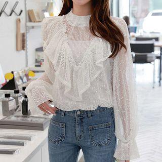 Ruffled-detail Mesh Blouse