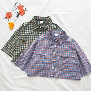 Plaid Elbow-sleeve Cropped Shirt