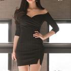 3/4-sleeve Off Shoulder Mini Sheath Dress