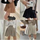 Pleated Mini A-line Skirt / Ribbed Knit Cardigan