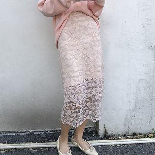 Lace Midi Straight-fit Skirt