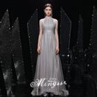 Sleeveless Beaded Sequined A-line Gown