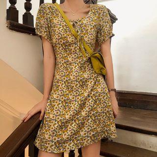 Floral Print Sweetheart-neckline Mini A-line Dress