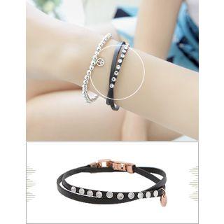 Rhinestone-trim Faux-leather Bracelet