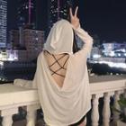 Open Back Hooded Long-sleeve T-shirt / Cross Strap Camisole Top