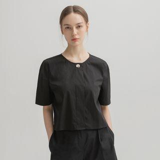 Hidden-button Cropped Blouse