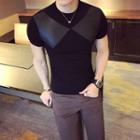 Short-sleeve Faux-leather Panel T-shirt