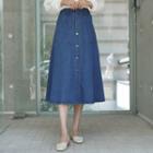 Button-up Long Denim Skirt Blue - One Size