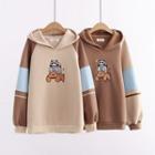 Color Block Bear Embroidered Hoodie