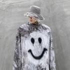 Smiley Face Print Tie-dyed Long-sleeve T-shirt