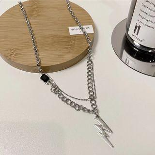Lightning Pendant Necklace 4372 - Silver - One Size