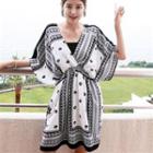 Elbow-sleeve Patterned Dress With Bandeau As Shown In Figure - One Size