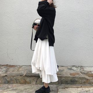 Irregular Sleeve Sweatshirt / A-line Midi Skirt / Set