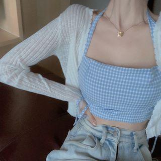 Halter-neck Gingham Camisole Top / Cardigan