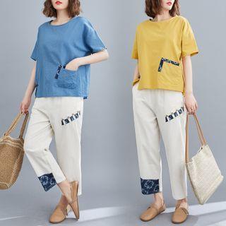 Set: Elbow-sleeve T-shirt + Straight-leg Pants