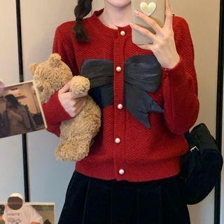 Ribbon Applique Cropped Cardigan