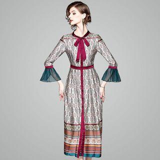 Color-block Printed Midi Dress