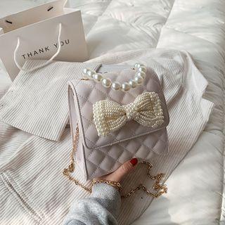 Quilted Faux Pearl Chain Mini Crossbody Bag