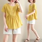 Crew-neck Short-sleeve Shirt Yellow - One Size