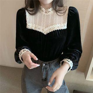 Lace Panel Blouse Black &white - One Size