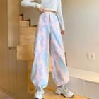 Drawstring-cuff Tie-dyed Cargo Pants