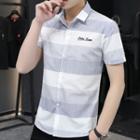 Short-sleeve Letter Embroidered Striped Shirt