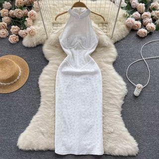 Halter Off-shoulder Lace Dress