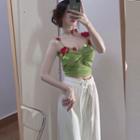 Floral Shirred Crop Camisole Top / Wide Leg Pants