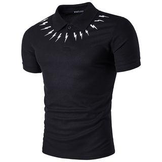 Lightning Print Short-sleeve Polo Shirt