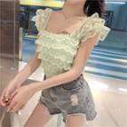 Lace Trim Short-sleeve Cropped Top