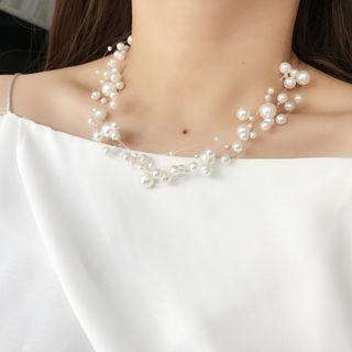 Faux-pearl Layered Necklace / Faux-pearl Earring