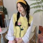 Long-sleeve Shirt / Flower Accent Sweater Vest