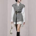 Set: Double-breasted Houndstooth Vest + Mini Shirtdress