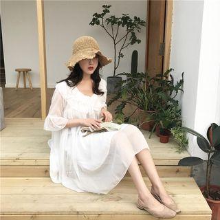 Set : Elbow-sleeve Chiffon Dress + Spaghetti Strap Dress