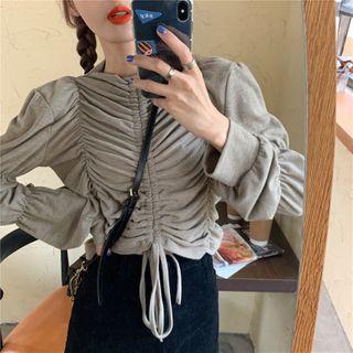 Drawstring Ruched Long-sleeve Top