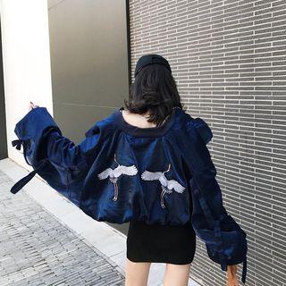 Embroidered Back Zip Baseball Jacket